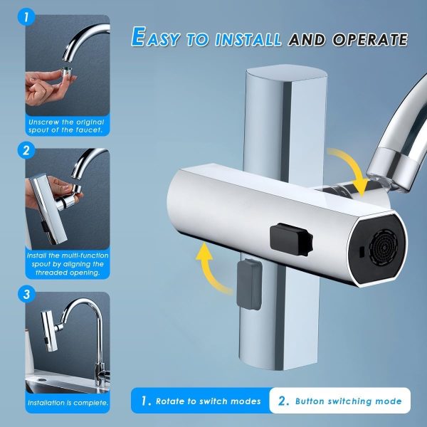 Multifunctional Kitchen Sink Waterfall Faucet Pressurized Shower Bubbler Splash-proof 4 Modes Spout Bathroom Basin Tap Extender Adapter